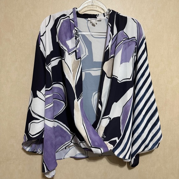 Chicos Floral Surplice Poncho Blouse Purple Floral Faux Wrap - Picture 2 of 5